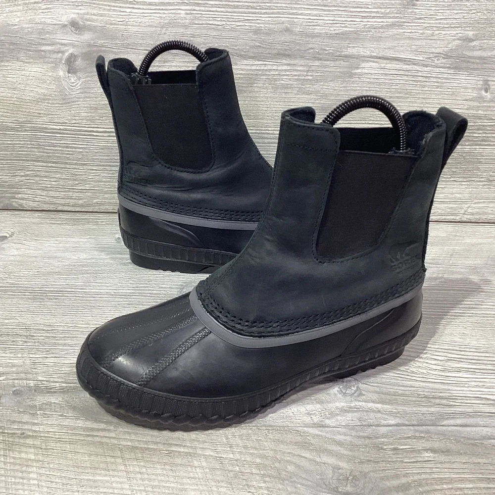 Sorel Cheyanne II Chelsea Winter Snow Boots Men's Size 8 EUR 41 Black Leather WP